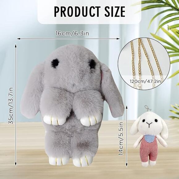 Red Rabbit Fuzzy Purse, Stuffed Animal Girls - Picture 5 of 5